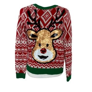 𝅺NO BOUNDARIES reindeer sweater with sequins Women M